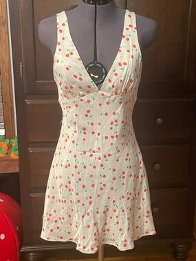 ZARA Cherry Print Satin Slip Dress